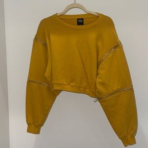LF Mustard Cropped Sweatshirt with Zip Panel Accents